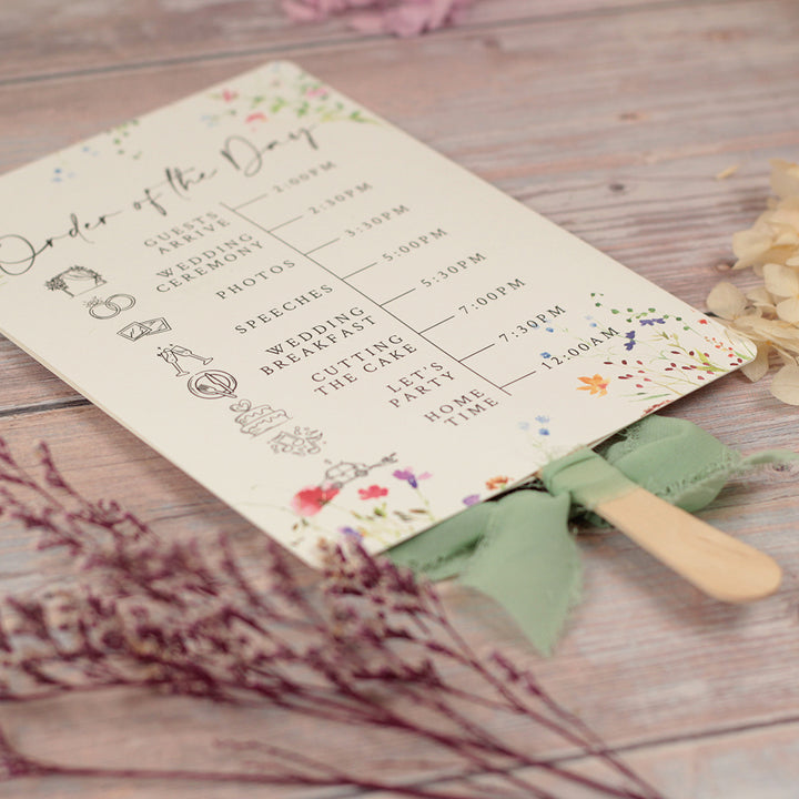 Watercolour Wildflower Order of the Day Programme Hand Held Fan