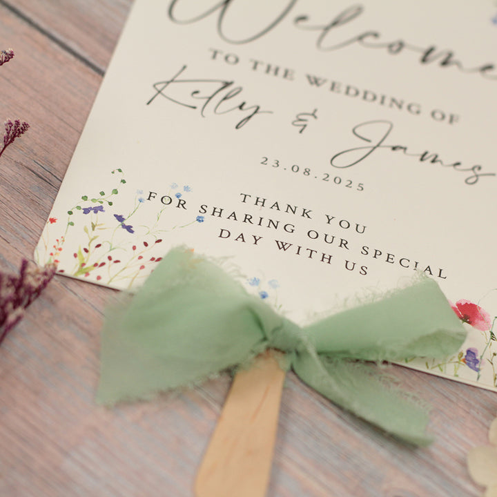 Watercolour Wildflower Order of the Day Programme Hand Held Fan