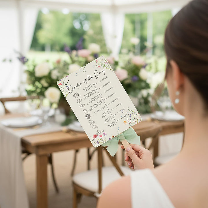 Watercolour Wildflower Order of the Day Programme Hand Held Fan