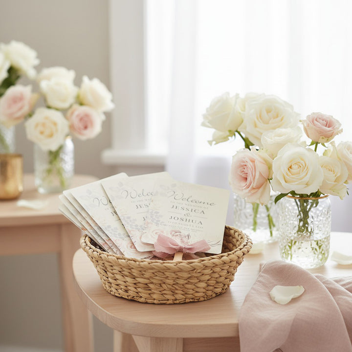 Blush Flowers Order of the Day Programme Hand Held Fan