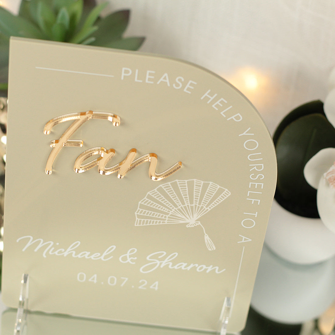 Modern Arch Wedding Fan Acrylic Sign