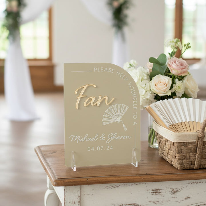 Modern Arch Wedding Fan Acrylic Sign