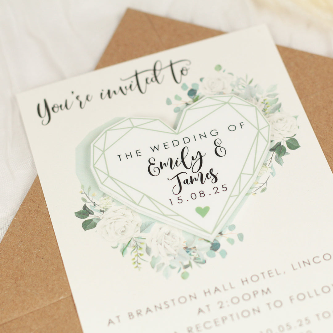 Geometric Heart Watercolour Flowers Wedding Invitation Acrylic Magnet-Weddings by Lumi