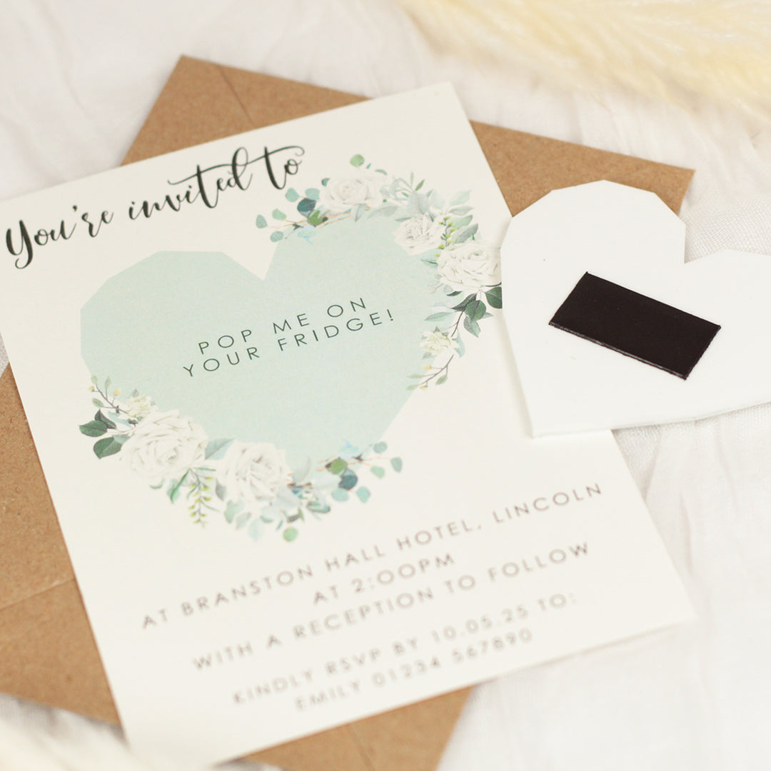 Geometric Heart Watercolour Flowers Wedding Invitation Acrylic Magnet-Weddings by Lumi
