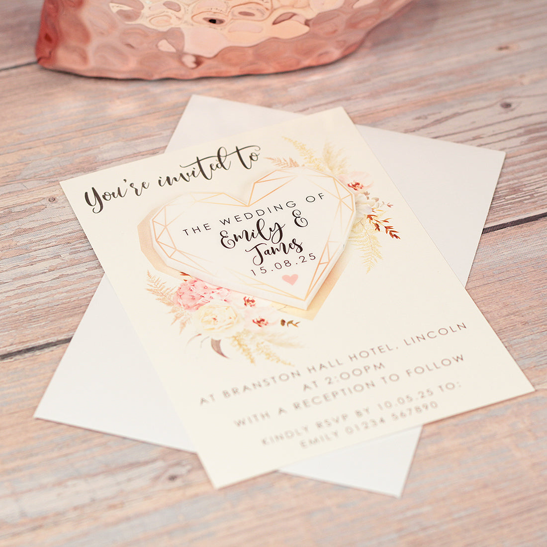 Geometric Heart Watercolour Blush Flowers Wedding Invitation Acrylic Magnet