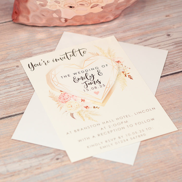 Geometric Heart Watercolour Flowers Wedding Invitation Acrylic Magnet-Weddings by Lumi