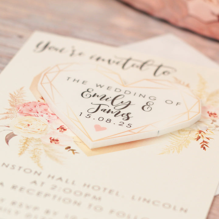 Geometric Heart Watercolour Flowers Wedding Invitation Acrylic Magnet-Weddings by Lumi