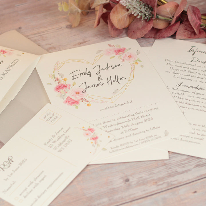 Geometric Heart Vellum Wrapped Invitation Bundle