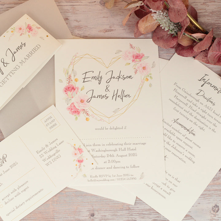 Geometric Heart Vellum Wrapped Invitation Bundle