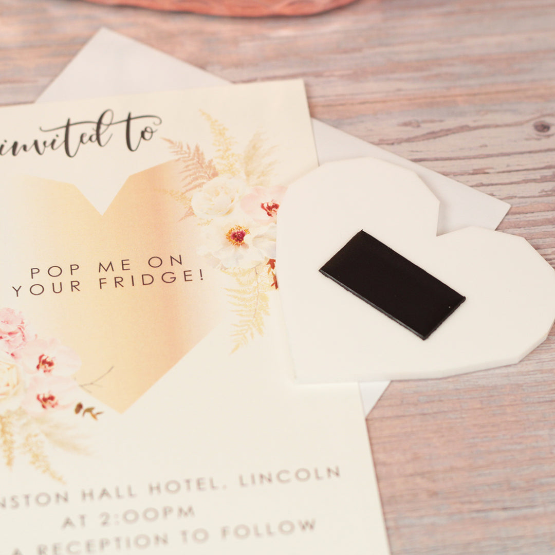 Geometric Heart Watercolour Flowers Wedding Invitation Acrylic Magnet-Weddings by Lumi