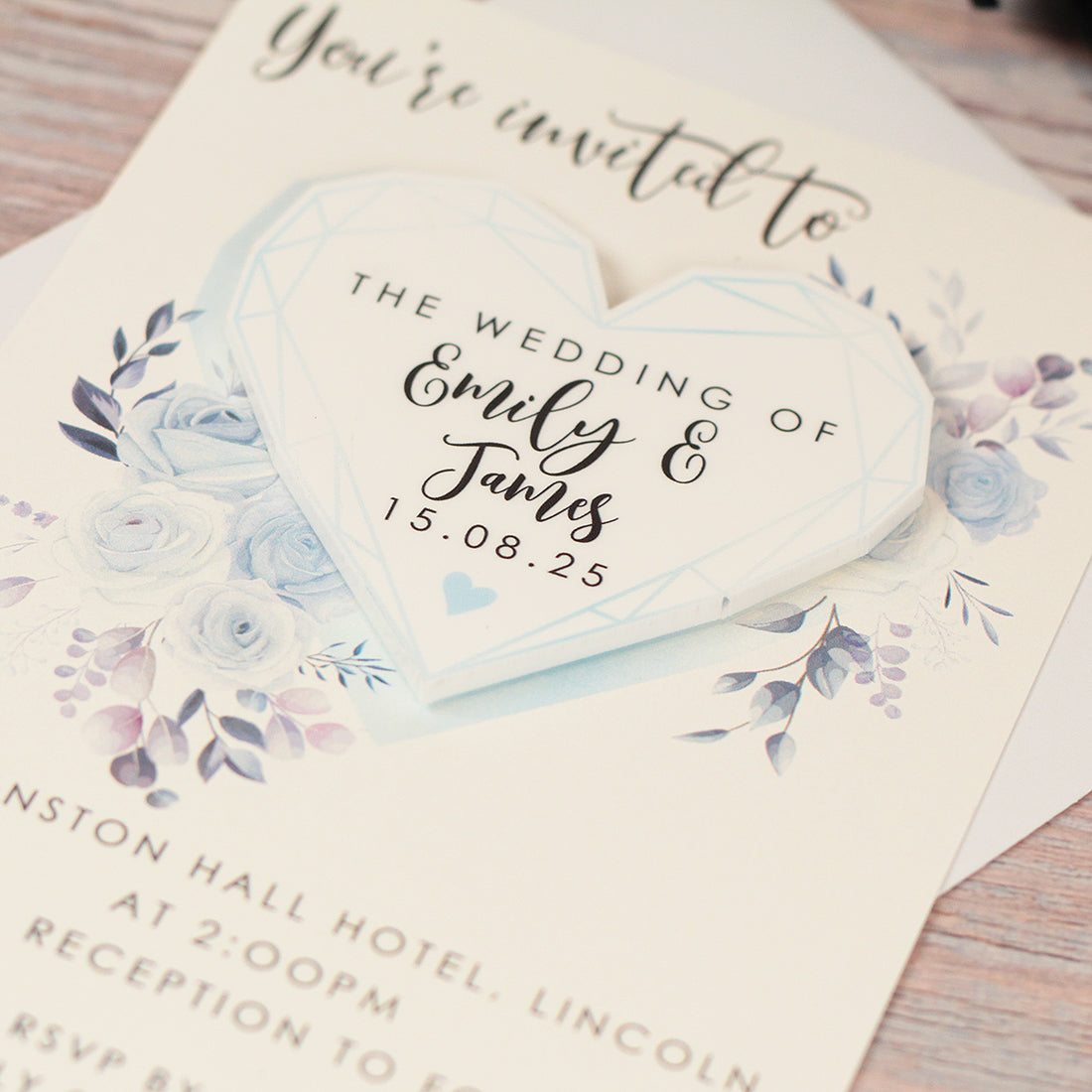 Geometric Heart Watercolour Blue Flowers Wedding Invitation Acrylic Magnet-Weddings by Lumi