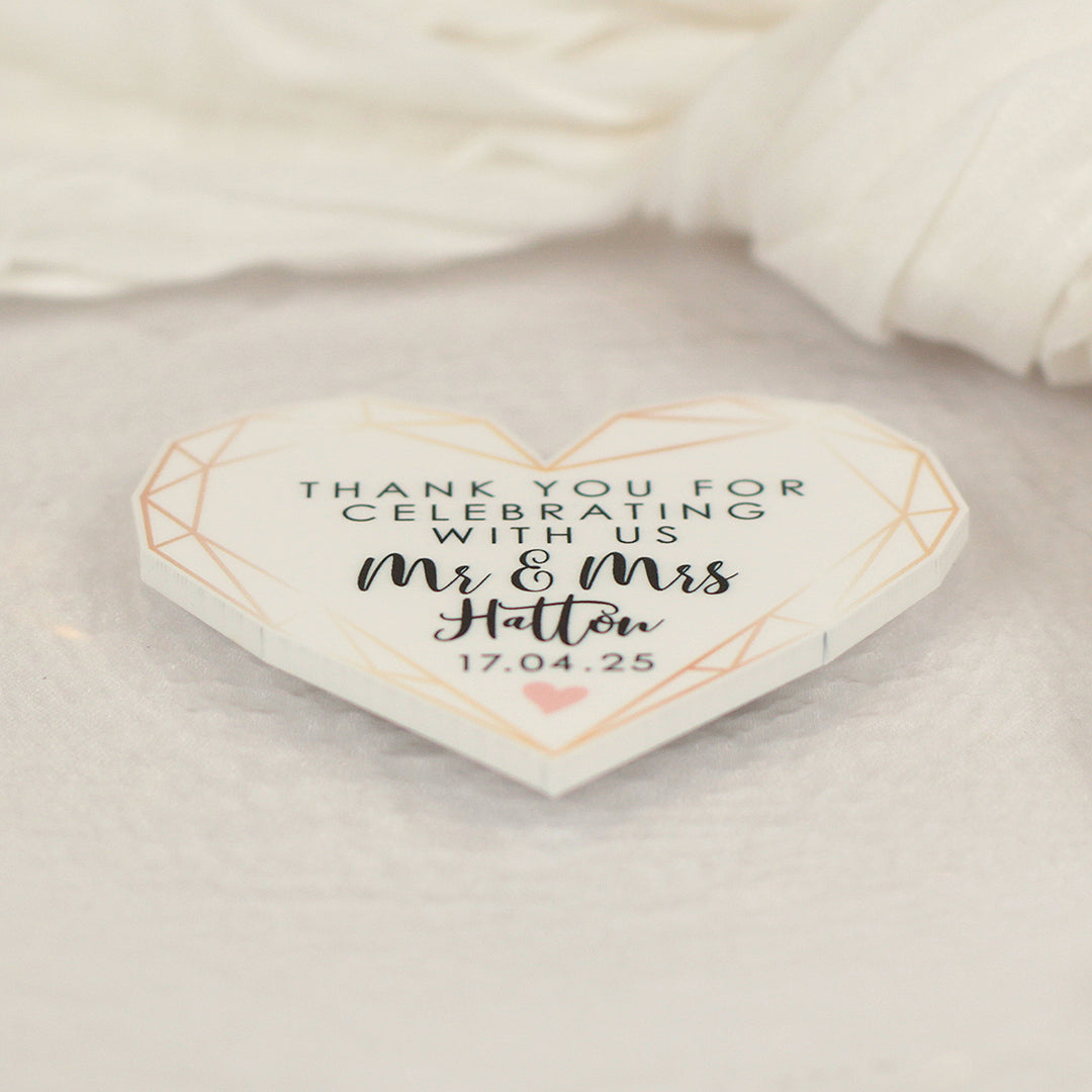 Geometric Heart Matte White Acrylic Wedding Favour Magnet-Weddings by Lumi