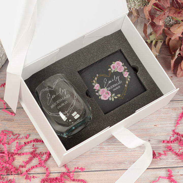 Geometric Heart Bridal Party Thank You Stemless Glass Gift Boxed Set