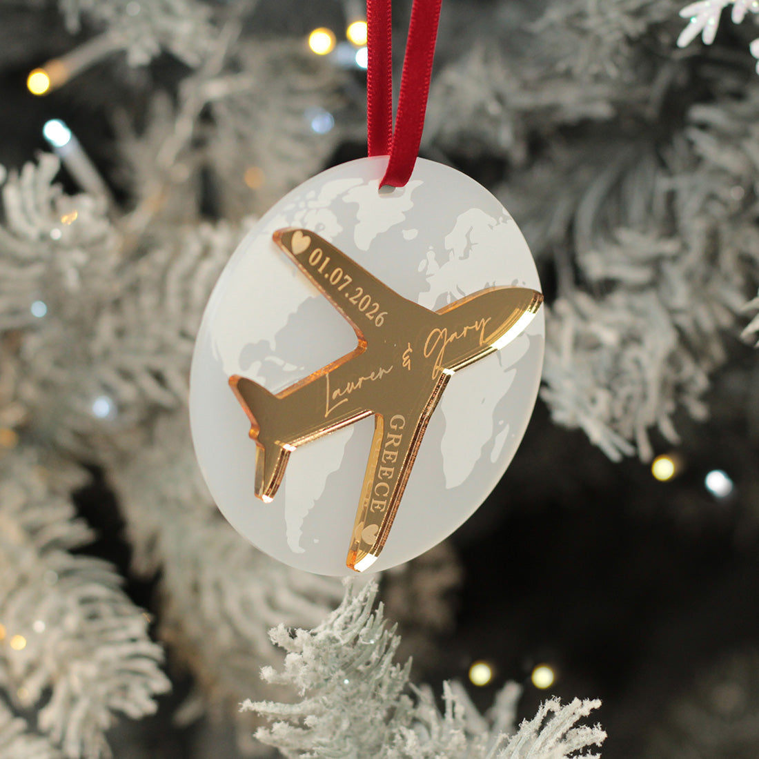 Destination Wedding World Map and Aeroplane 3D Christmas Decoration