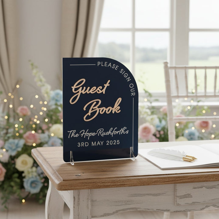Modern Arch Sign Our Guest Book Acrylic 3D Sign