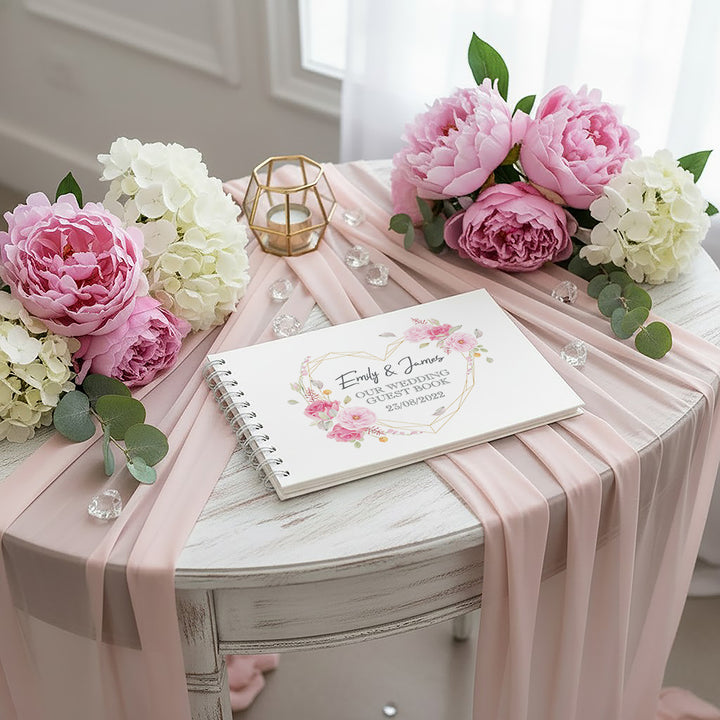 Geometric Floral Heart Wedding Guest Book