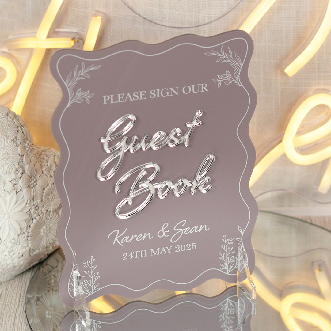 Wavy Edge Sign Our Guest Book Acrylic Sign-Weddings by Lumi
