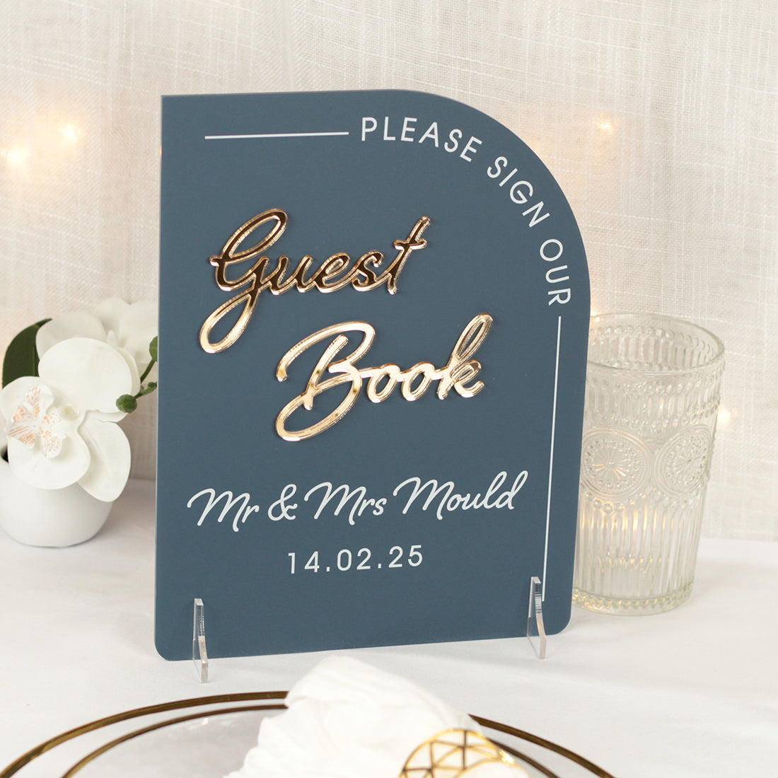 Modern Arch Sign Our Guest Book Acrylic 3D Sign