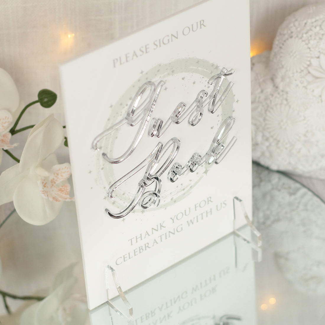 Sparkly Circle Sign Our Guest Book Acrylic Sign