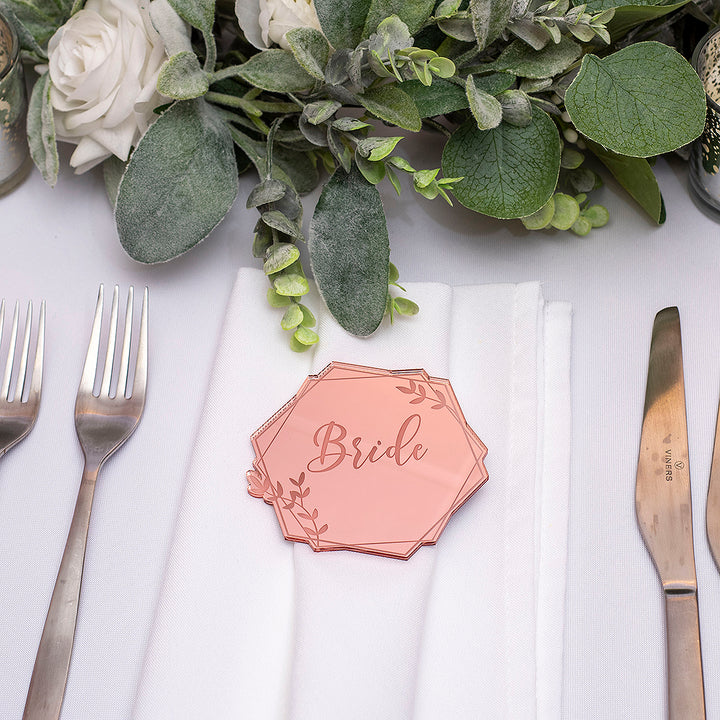 Botanical Hexagon Mirror or Matte Acrylic Wedding Place Setting-Weddings by Lumi