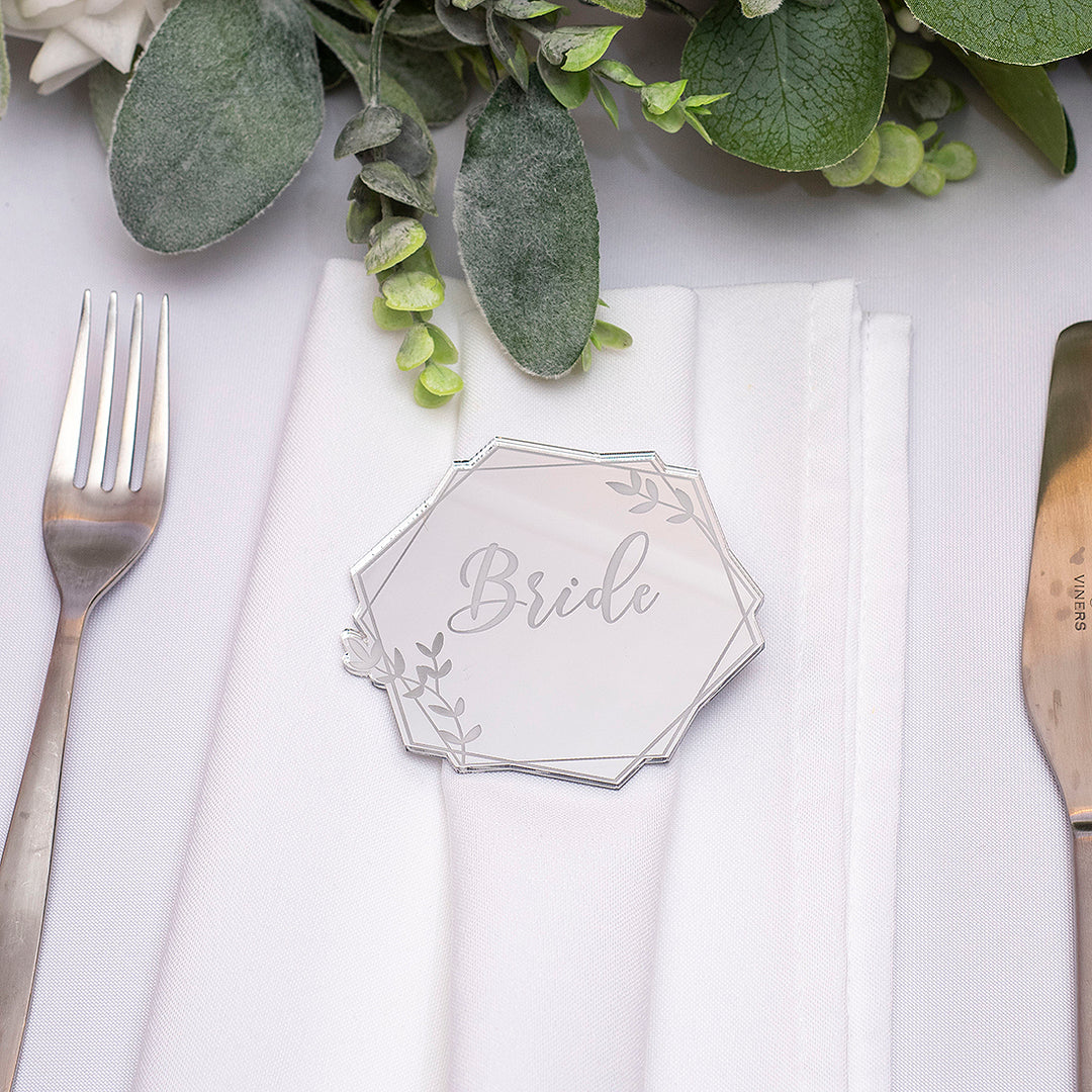 Botanical Hexagon Mirror or Matte Acrylic Wedding Place Setting-Weddings by Lumi