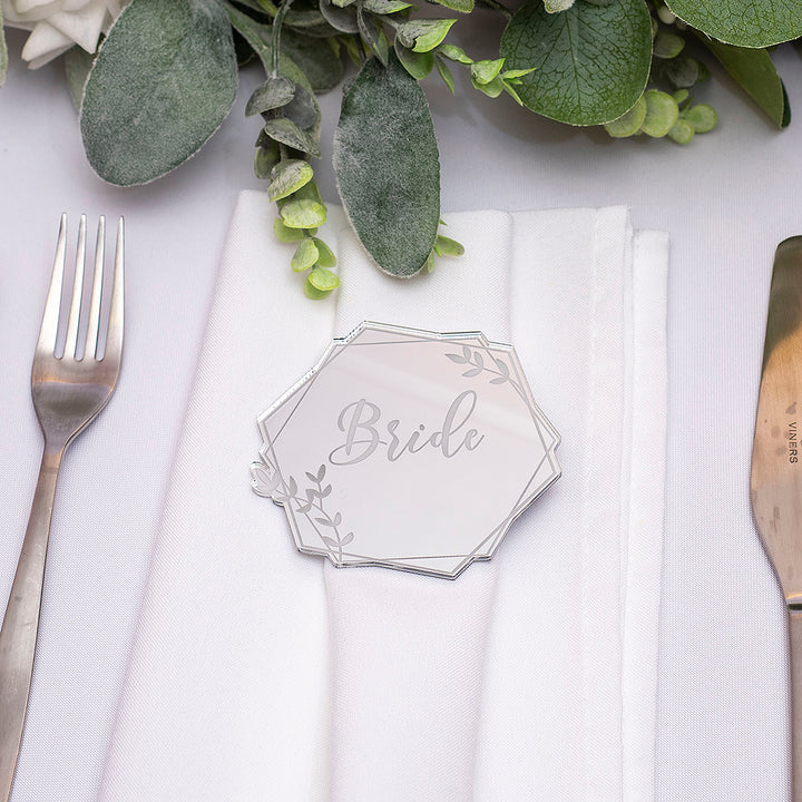 Botanical Hexagon Mirror or Matte Acrylic Wedding Place Setting-Weddings by Lumi