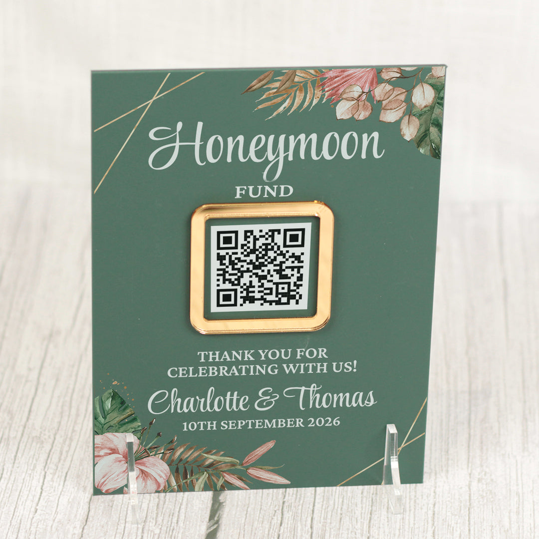 Tropical Boho Honeymoon Fund QR code acrylic sign