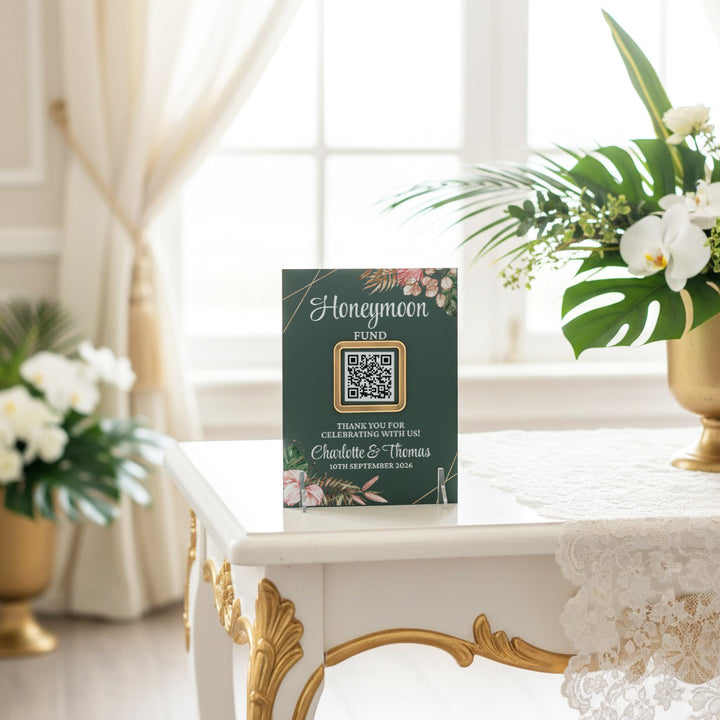 Tropical Boho Honeymoon Fund QR code acrylic sign