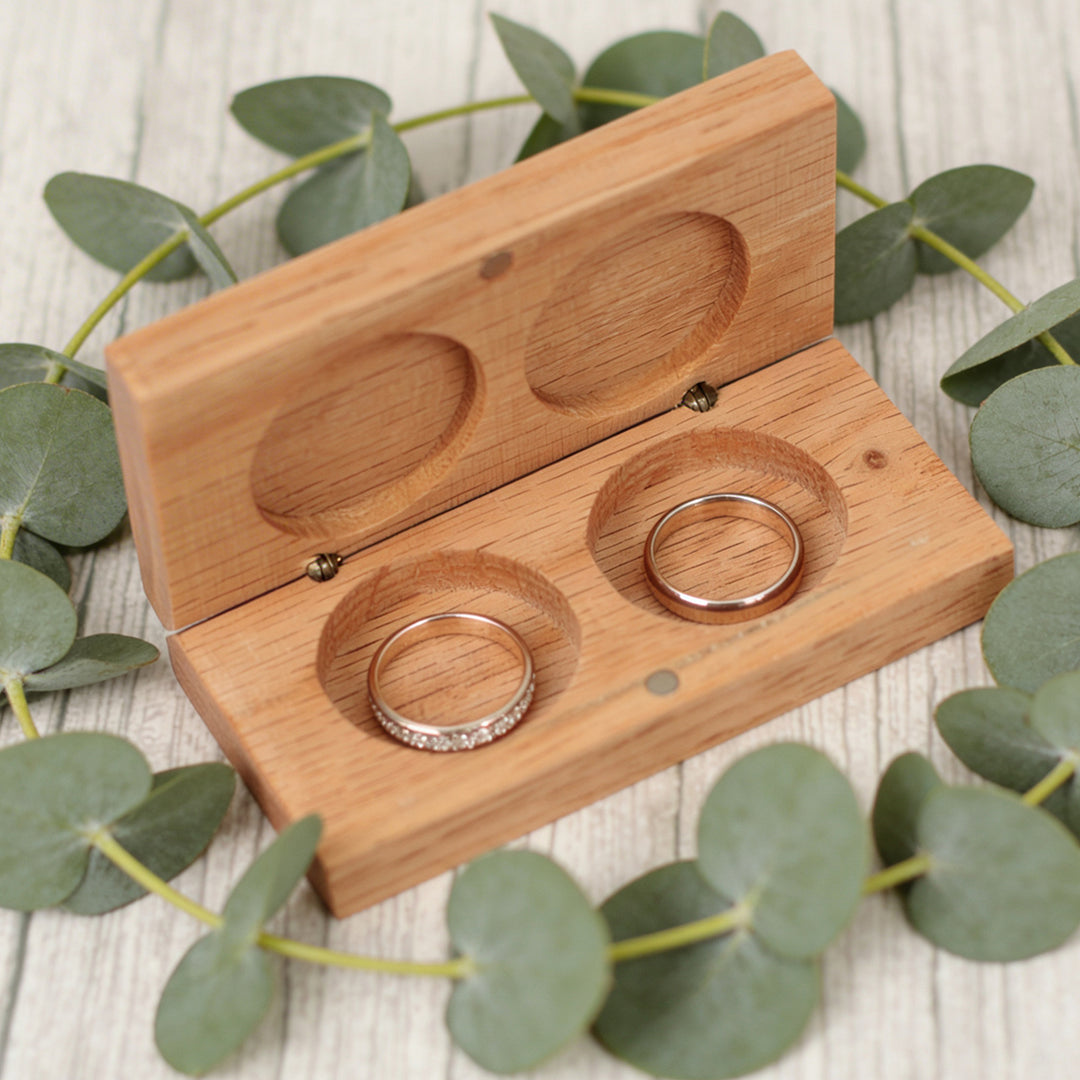 Destination Wedding Oak Double Ring Box