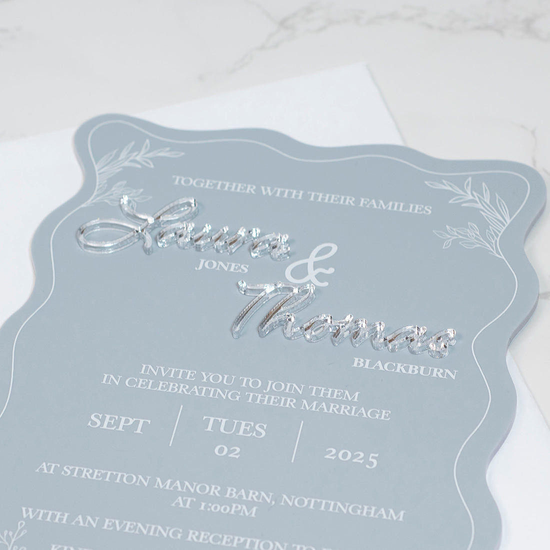 Wavy Edge 3D Matt and Mirror Acrylic Invitation-Weddings by Lumi