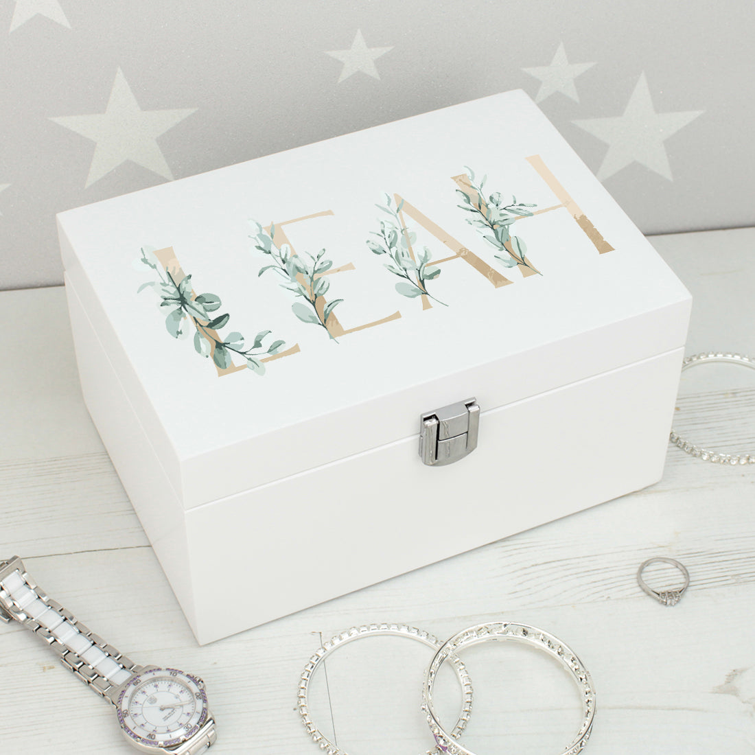 Floral Alphabet Wooden Jewellery Box with Mirror