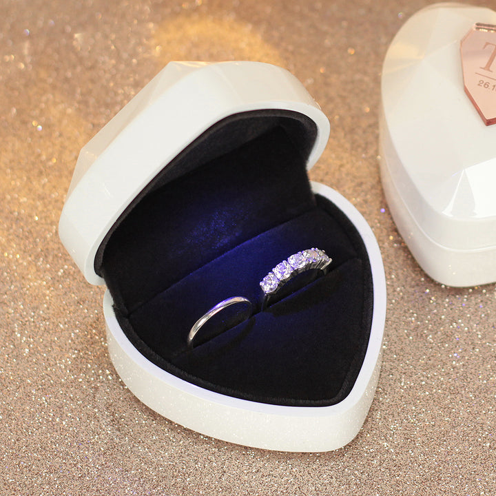 LED Light Up White Heart Double Wedding Ring Box-Weddings by Lumi