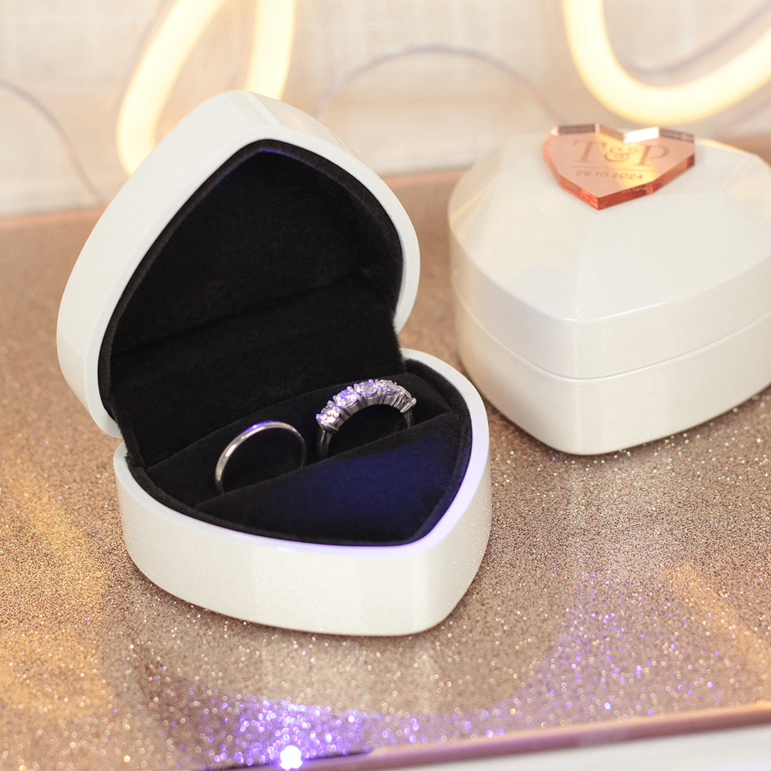 LED Light Up White Heart Double Wedding Ring Box – Weddings by Lumi