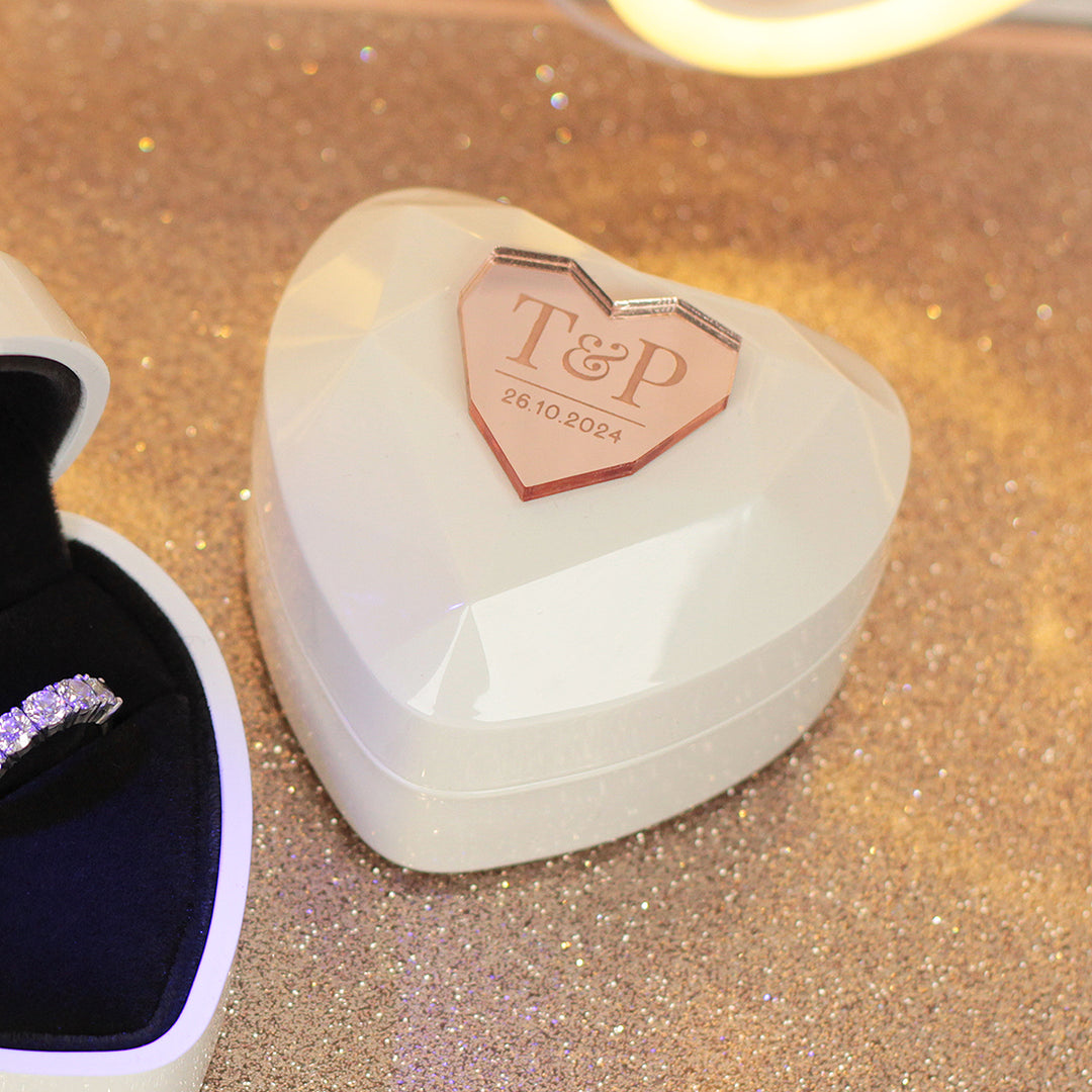 LED Light Up White Heart Double Wedding Ring Box-Weddings by Lumi