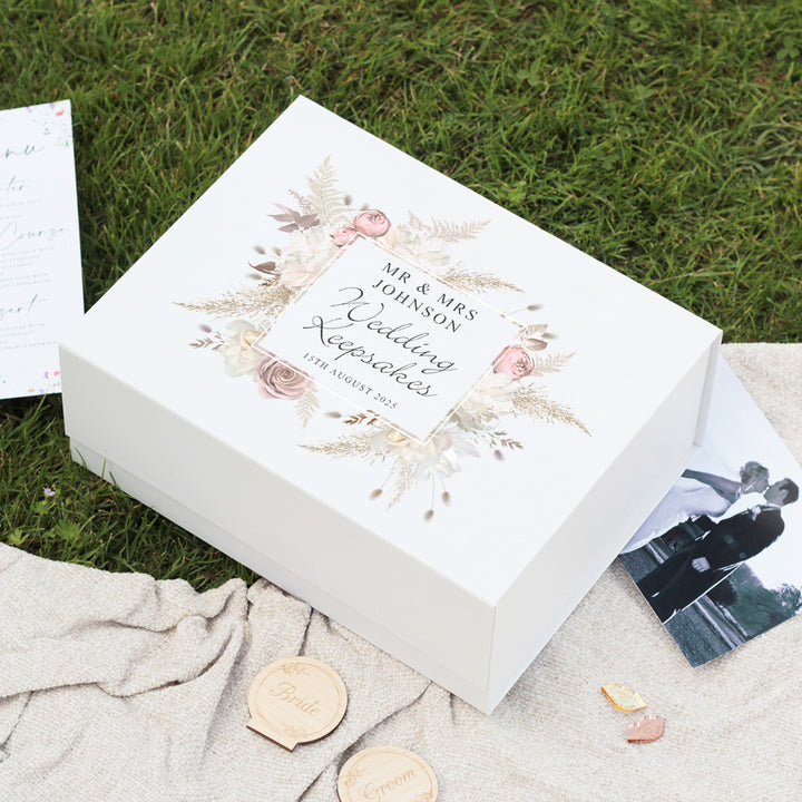 Blush Flowers Wedding Memory Box