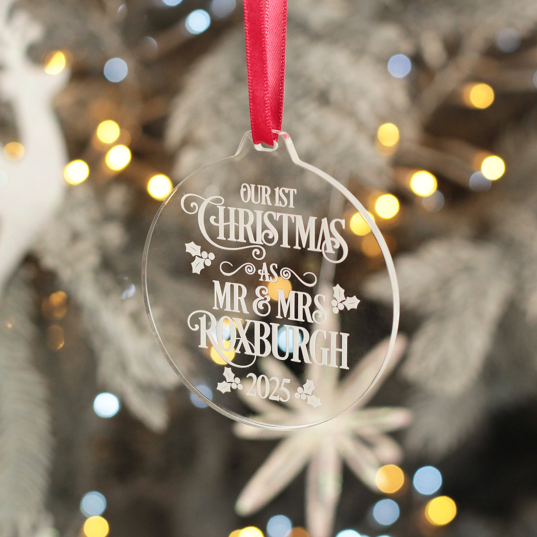 1st Christmas Married Pair of Champagne Flutes and Keepsake Bauble