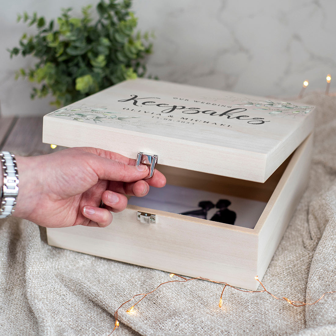 Botanical Wedding Natural Wooden Memory Keepsake Box
