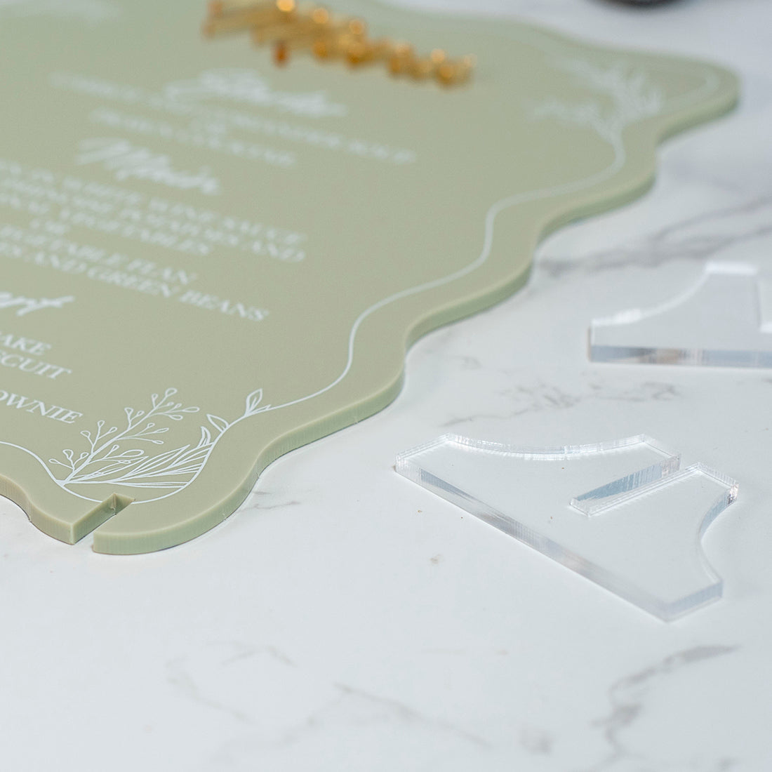 Wavy Edge 3D Matt and Mirror Acrylic Freestanding Menu-Weddings by Lumi