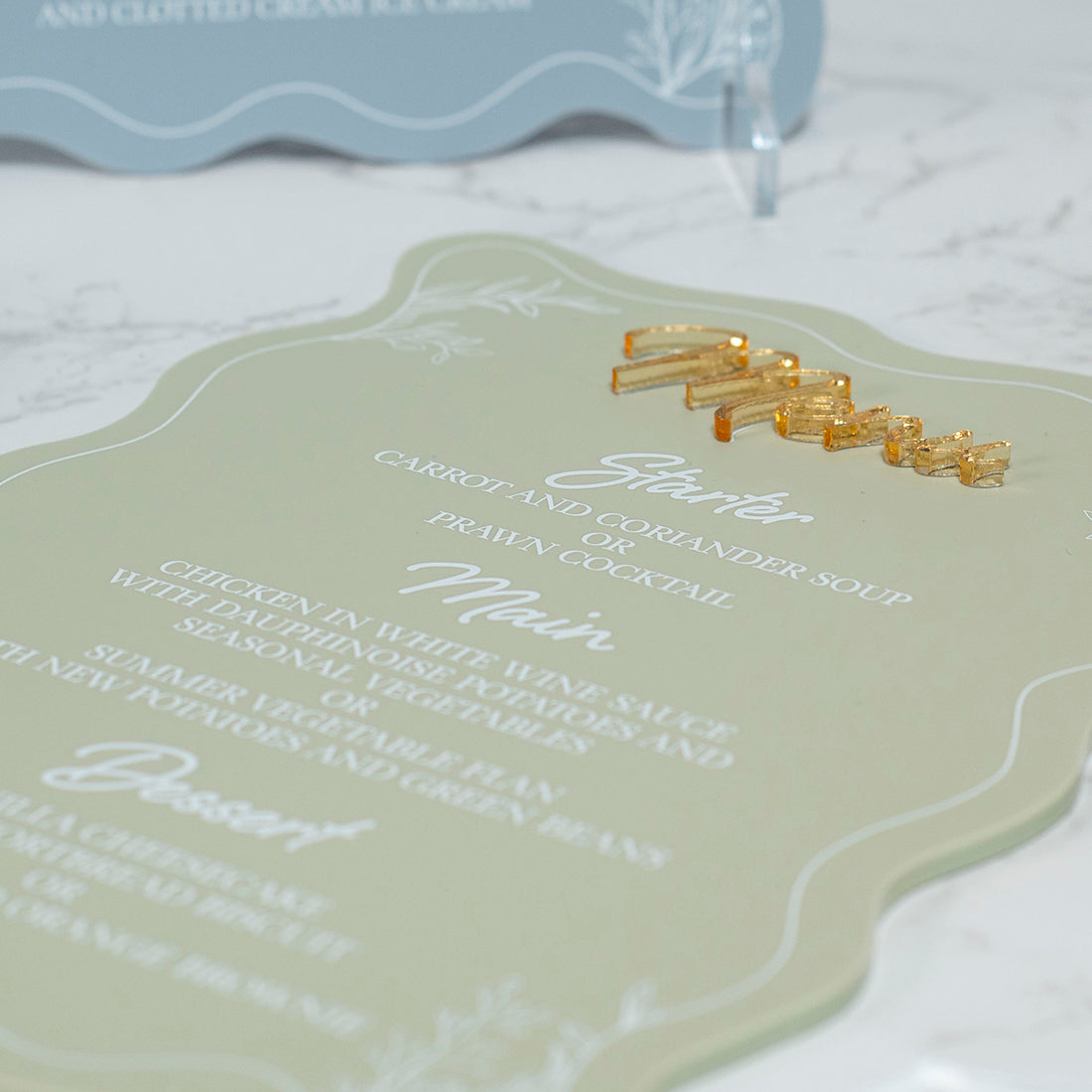 Wavy Edge 3D Matt and Mirror Acrylic Freestanding Menu-Weddings by Lumi