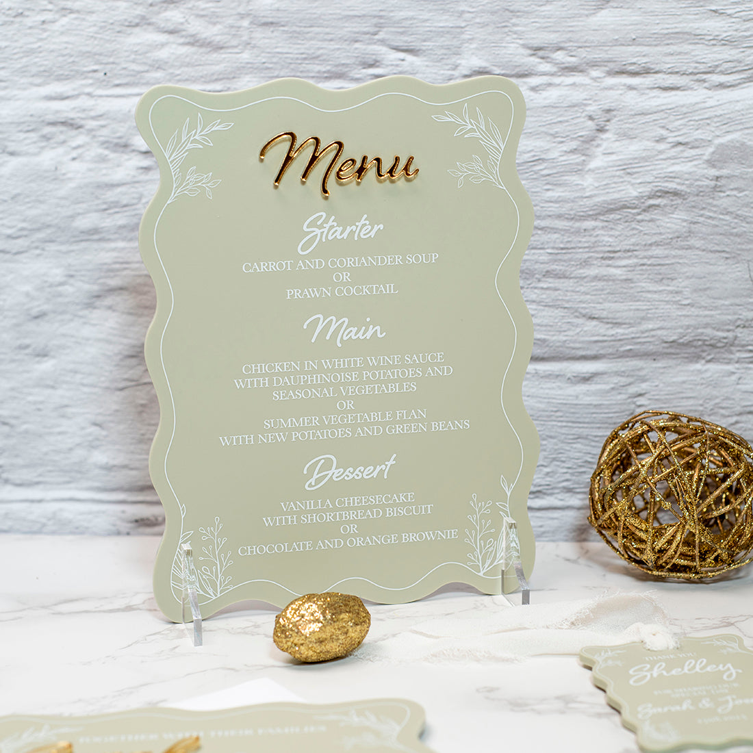 Wavy Edge 3D Matt and Mirror Acrylic Freestanding Menu-Weddings by Lumi