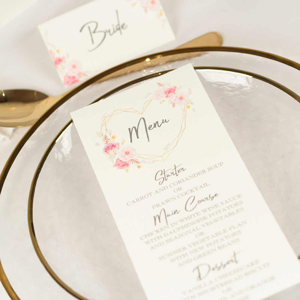 Geometric Floral Heart Menu Postcard-Weddings by Lumi