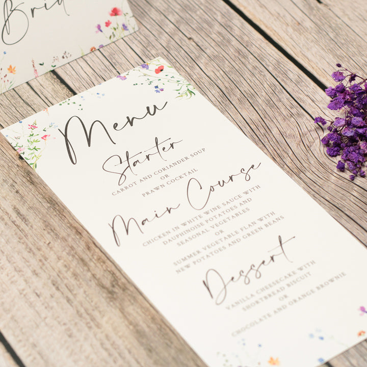 Watercolour Wildflower Menu Postcard-Weddings by Lumi