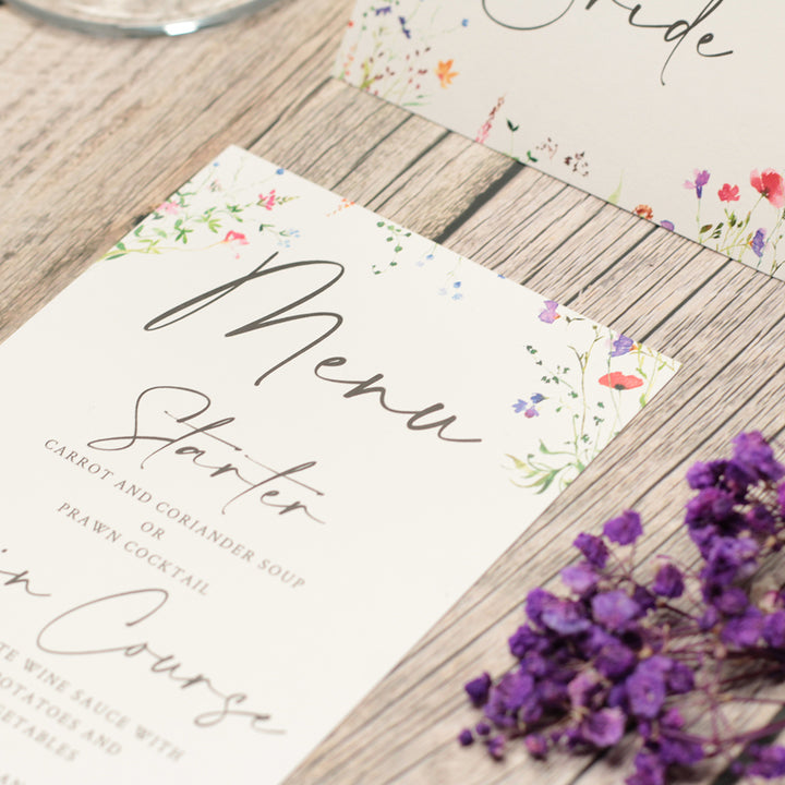 Watercolour Wildflower Menu Postcard-Weddings by Lumi
