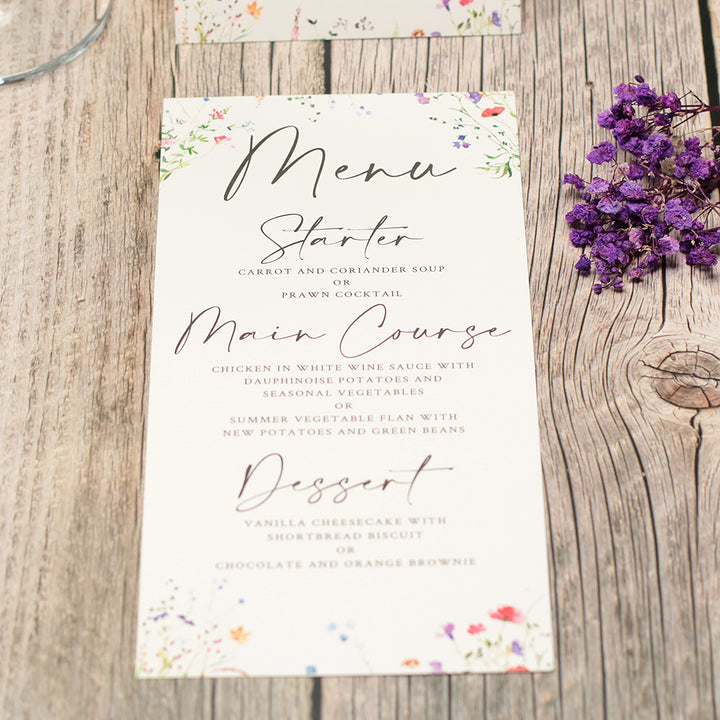 Watercolour Wildflower Menu Postcard-Weddings by Lumi
