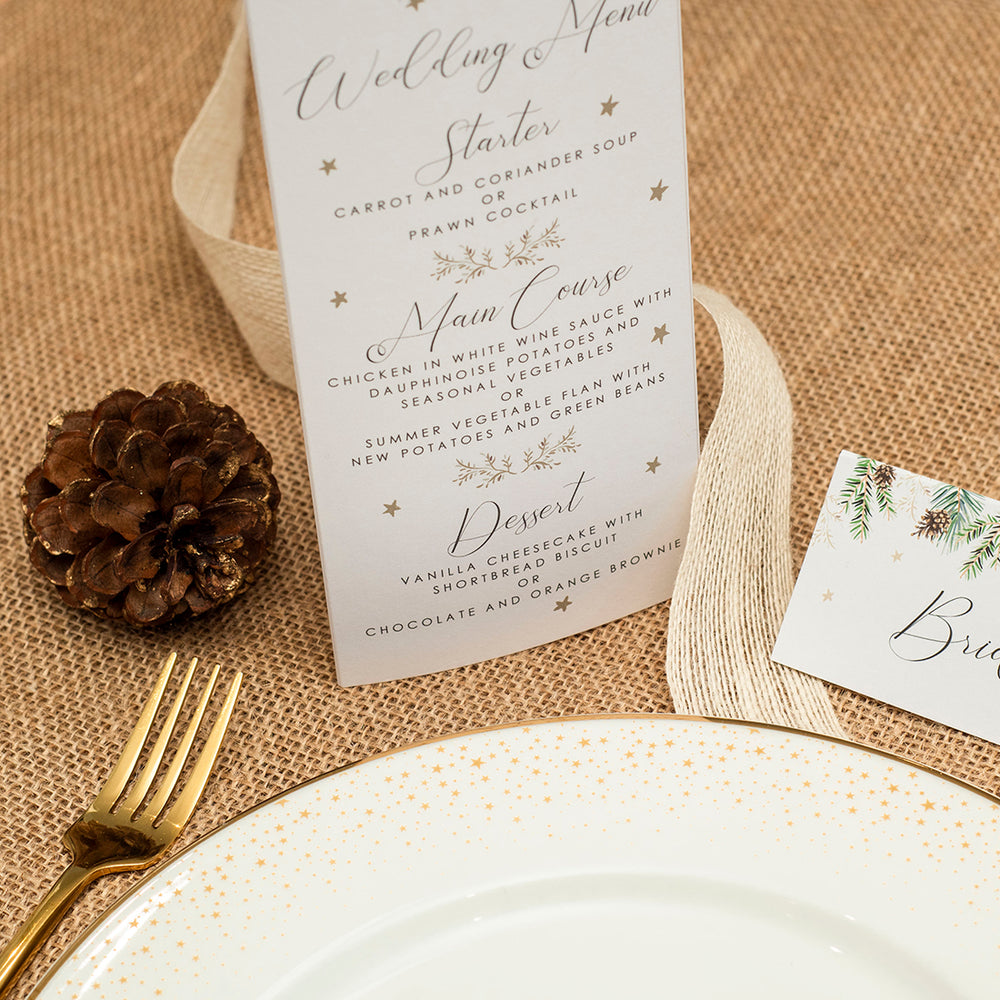 Winter Fern Tri-Fold Freestanding Menu-Weddings by Lumi