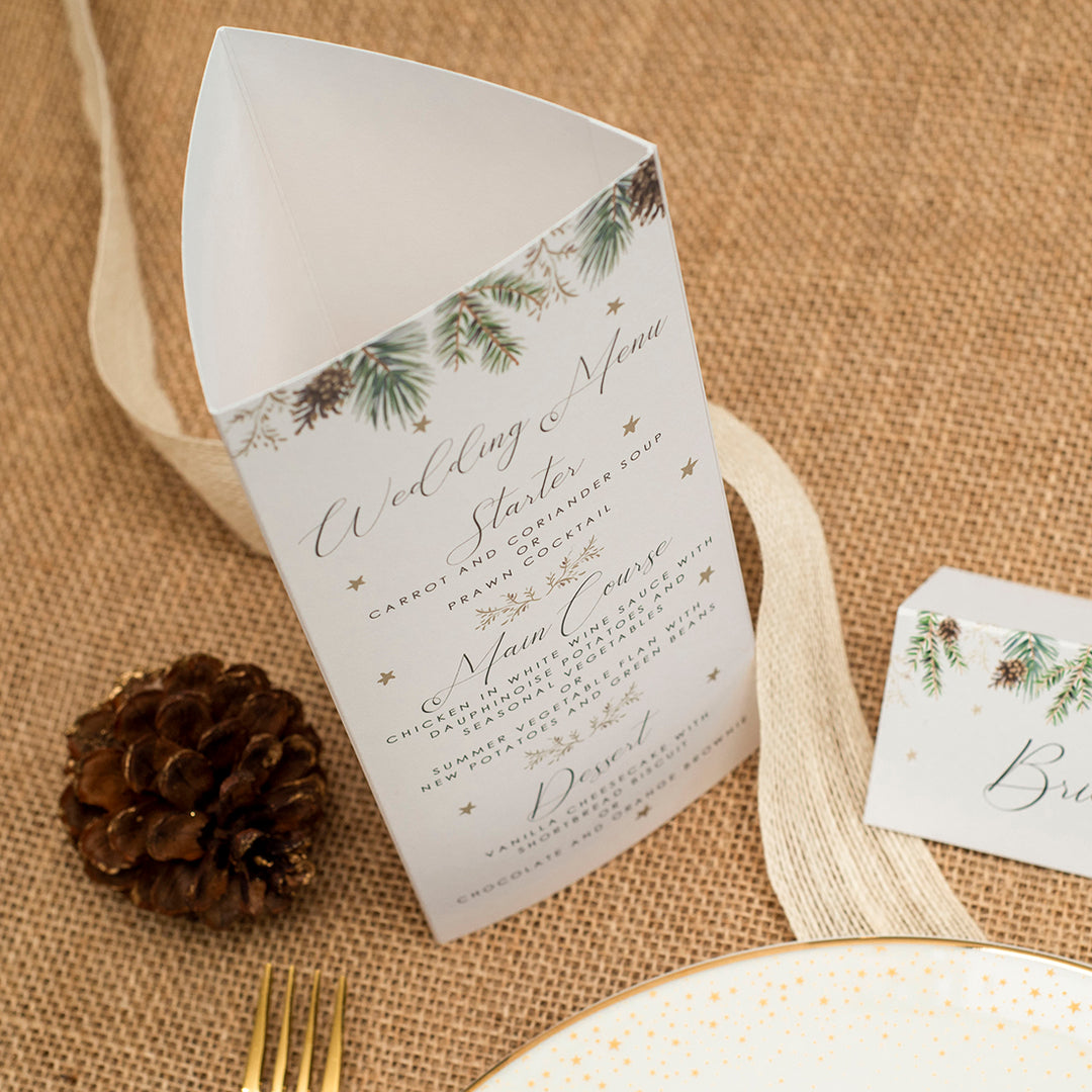 Winter Fern Tri-Fold Freestanding Menu-Weddings by Lumi