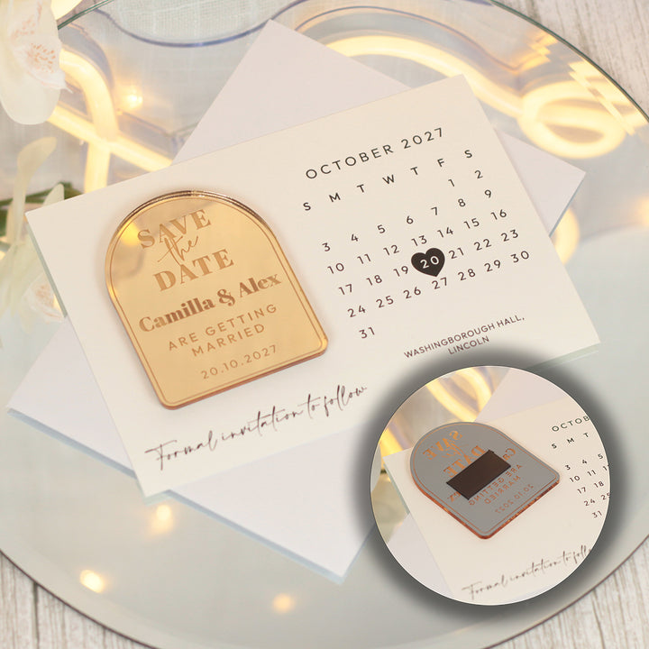 Modern Art Deco Calendar Wedding Save The Date Magnet