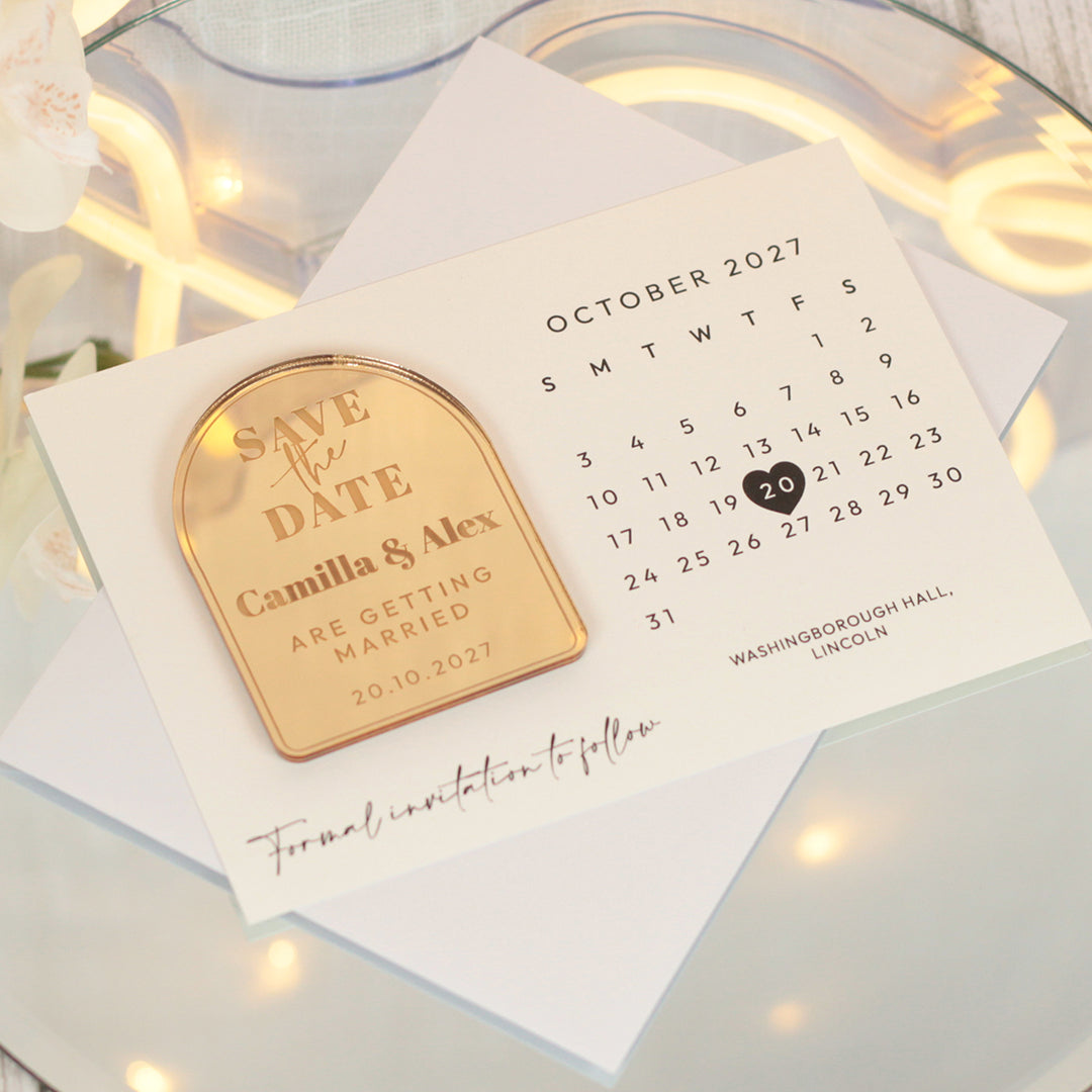 Modern Art Deco Calendar Wedding Save The Date Magnet
