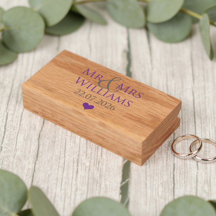 Mr &amp; Mrs Wedding Oak Double Ring Box