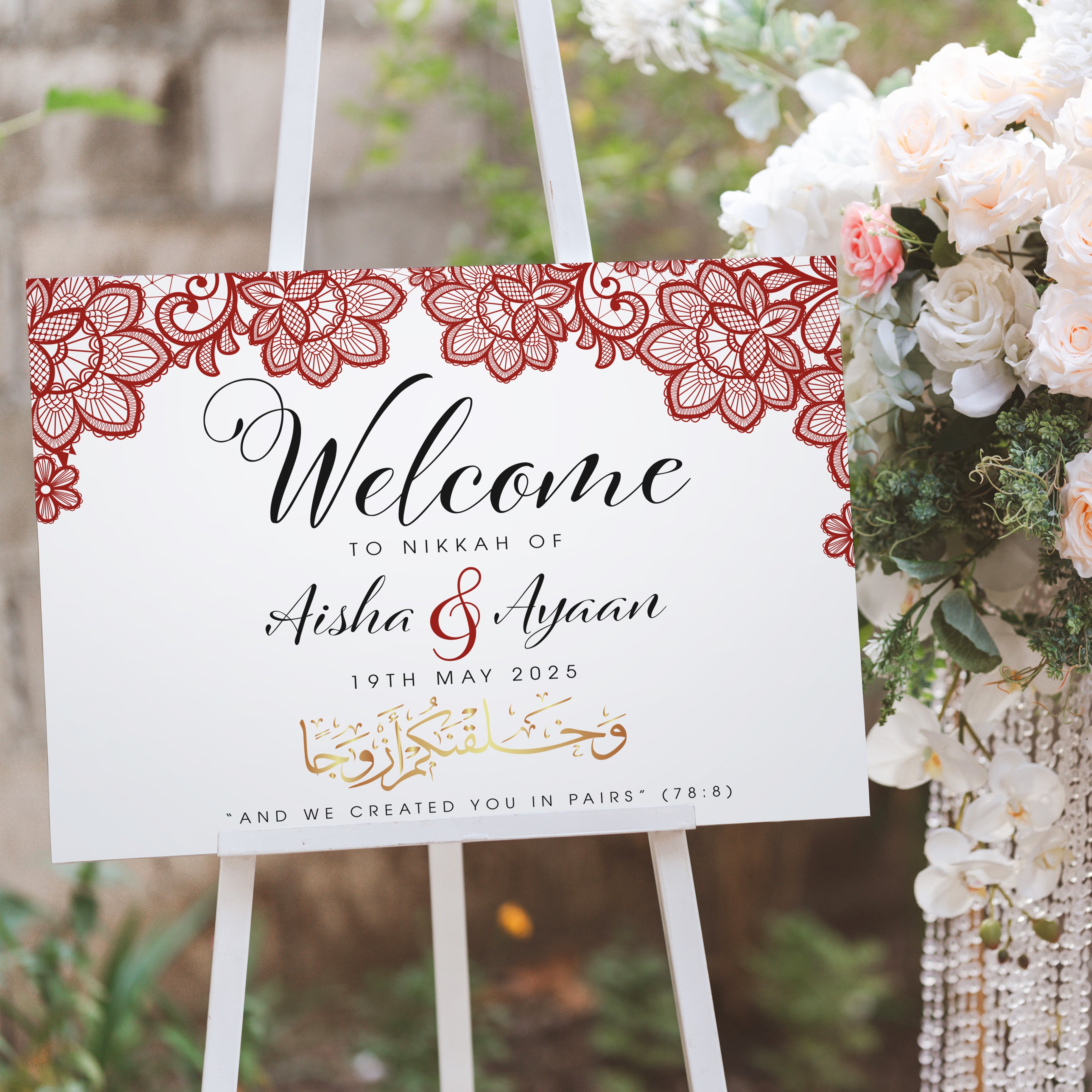 Lace Heirloom Welcome to Our Nikkah Wedding Ceremony Acrylic Sign